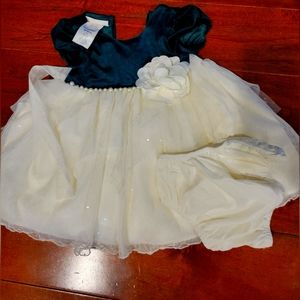 6 month green and white dress. Like new